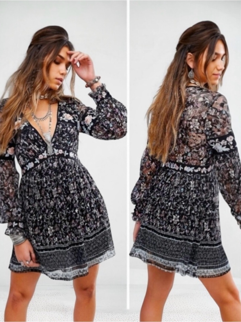 Free People cherry blossom Mini Dress size 6 Embroidered lace boho floral